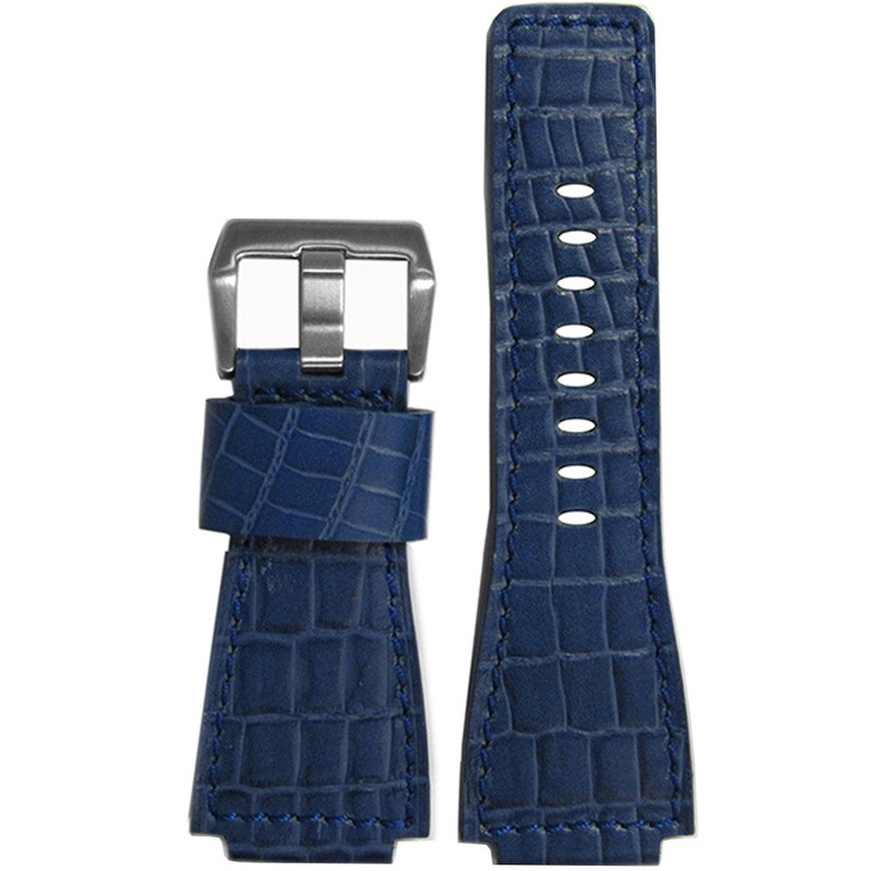 Embossed Leather “Gator” Watch Band | Dark Blue | Match Stitching | For Bell & Ross