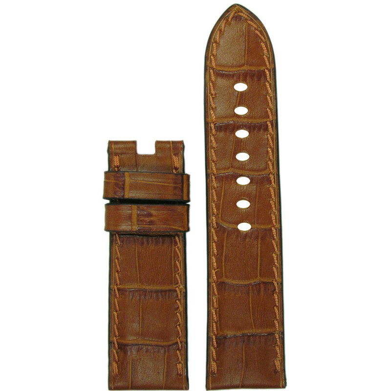 Embossed Leather Watch Band | Gator Print | Cognac | Match Stitch | For Panerai Deploy