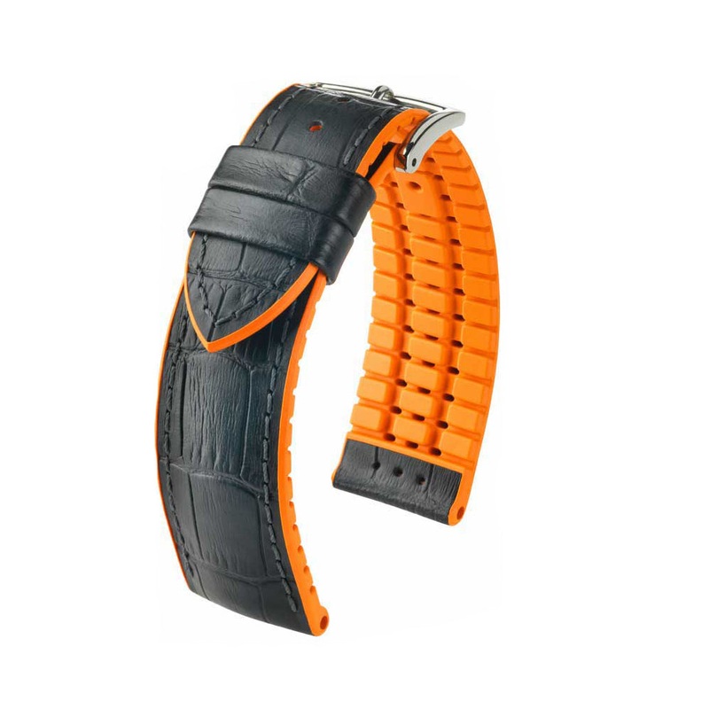 Hirsch Performance Series Watch Strap | Andy | Black | Orange Backing and Siding
