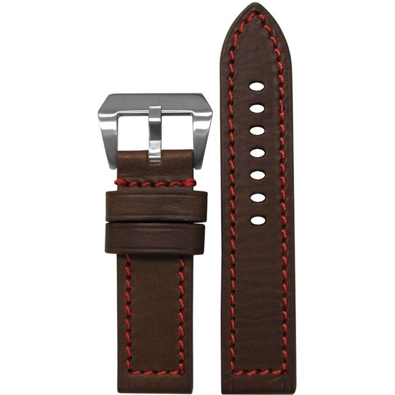 HZ Vintage Leather Watch Band | Flat | Brown | Red Stitch