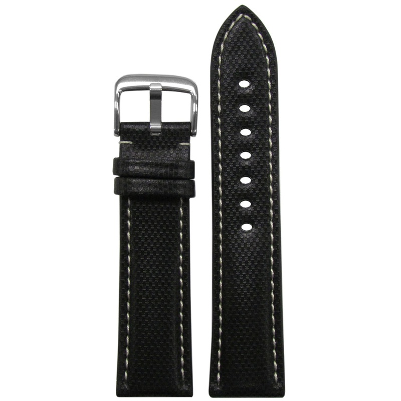 “KVLR” Style Synthetic Watch Band | Black | White Stitch
