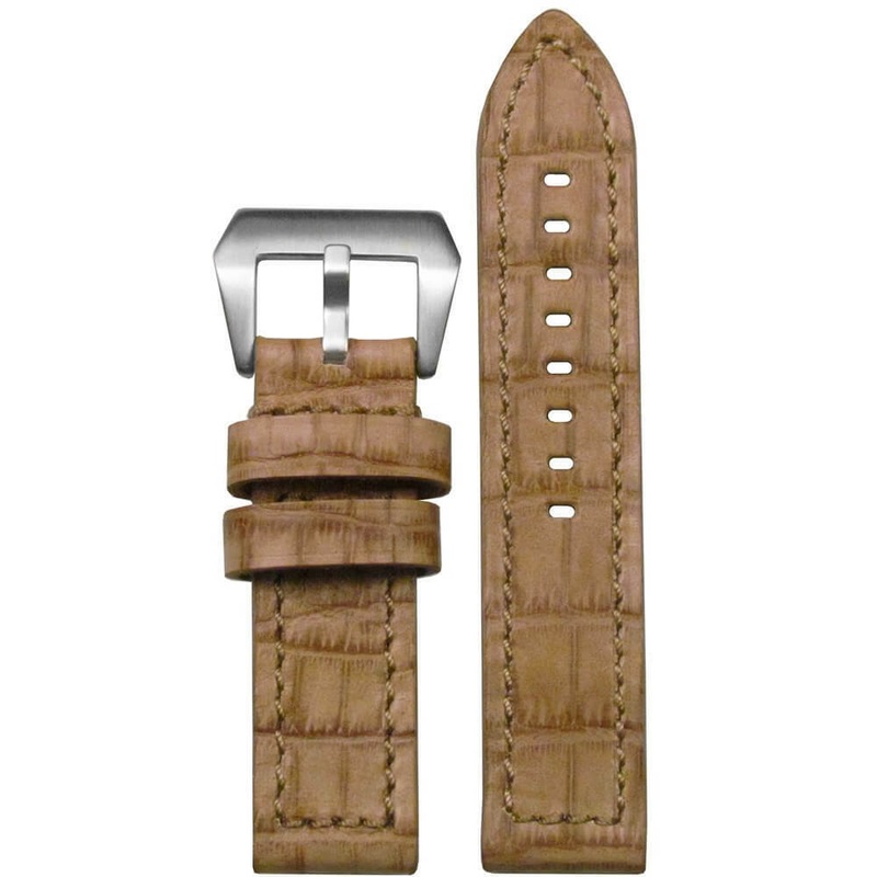 Natural Vintage Embossed Leather Gator Print Watch Band | Flat | Cork | Match Stitch