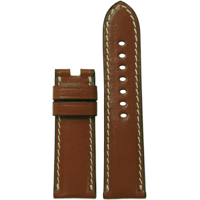 Saddle Leather Watch Band | Cognac | White Stitch | For Panerai Deploy