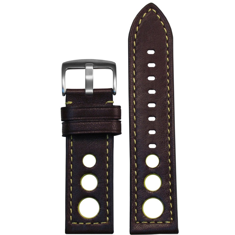 Soft Italian Lamb Leather Watch Band | Torrino Rally | Brown | Yellow Stitching & Backing