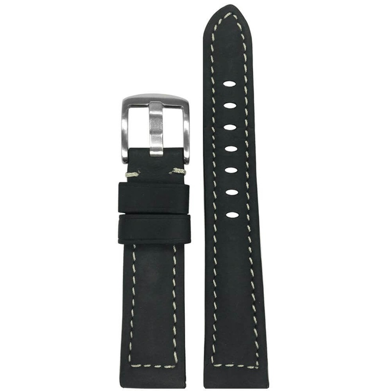 Sueded Calf Leather Watch Band | Padded | Charcoal | White Stitch