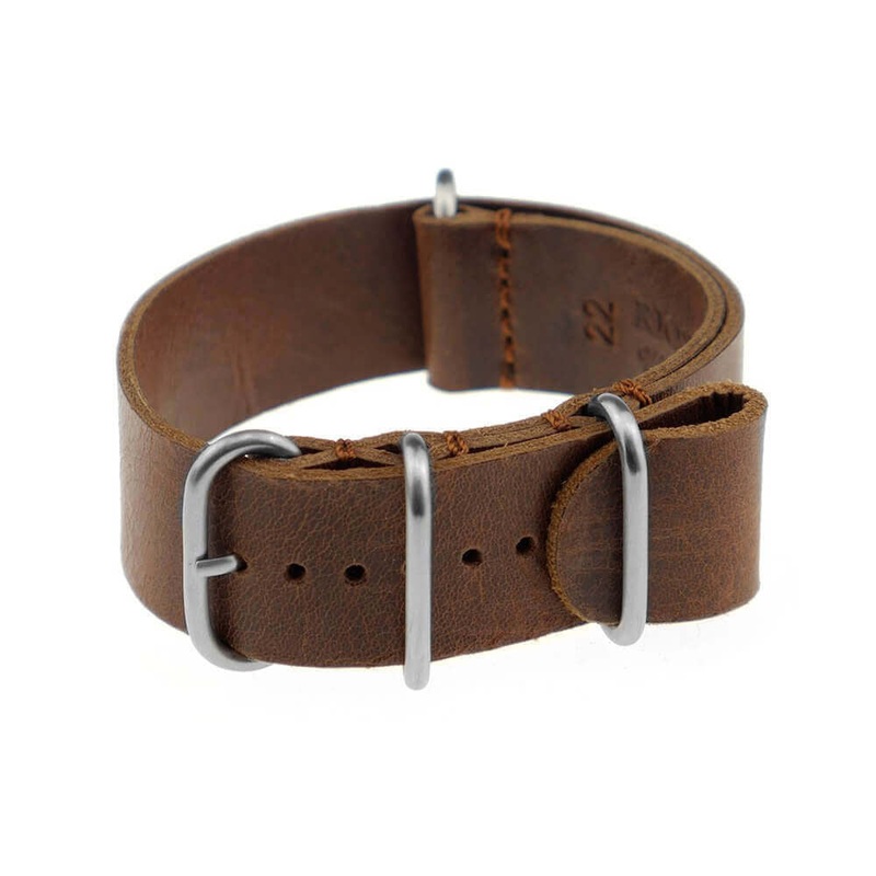 Vintage Leather Watch Band | Luxembourg | One-Piece | 4 Brushed Rings | Cognac