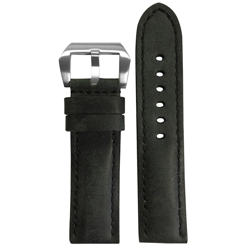 Vintage Leather Watch Band | Padded | Charcoal | Match Stitch | For Panerai