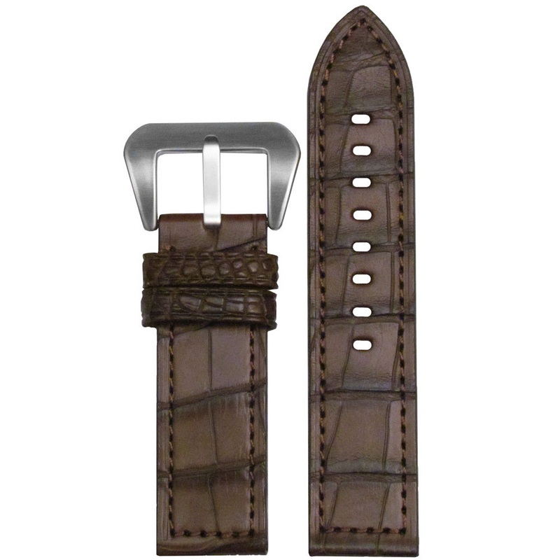 American Alligator Skin Watch Band | Flat | Brown | Match Stitch