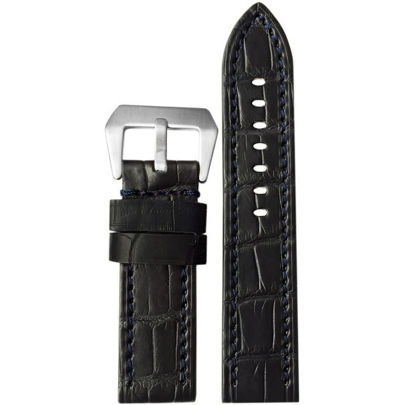 American Alligator Skin Watch Band | Flat | Navy | Match Stitch