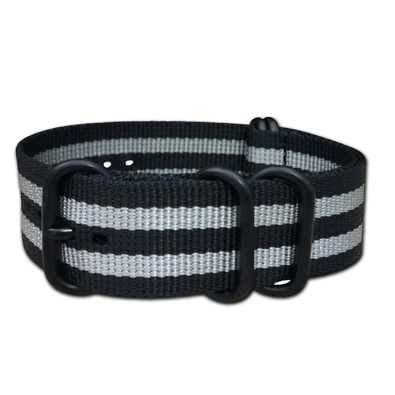 Ballistic Nylon Watch Band | 5-Ring | Bond | PVD (Black) Hardware
