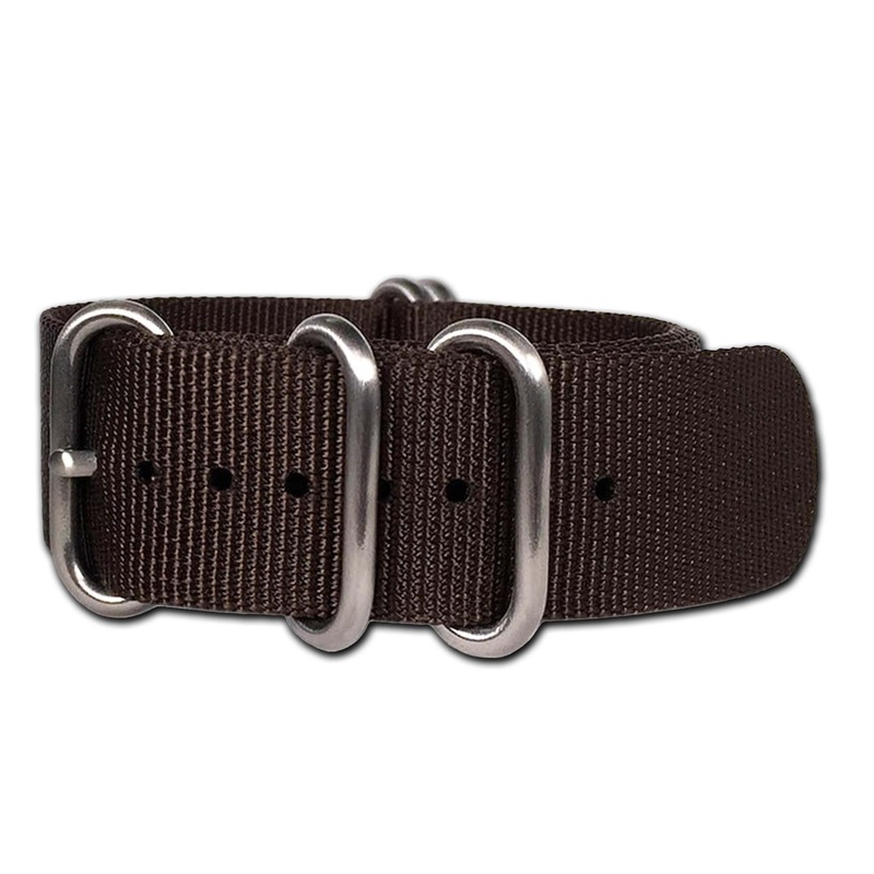 Ballistic Nylon Watch Band | 5-Ring | Brown | Brushed Hardware