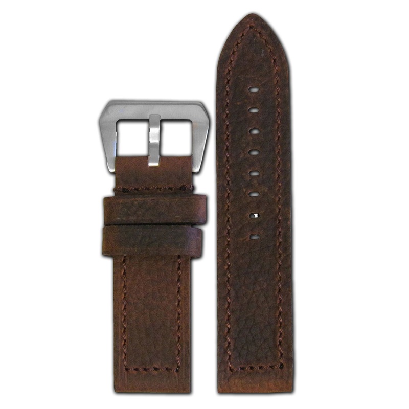 Deep Oil Leather “Chameleon” Watch Band | Flat | Brown | Match Stitch