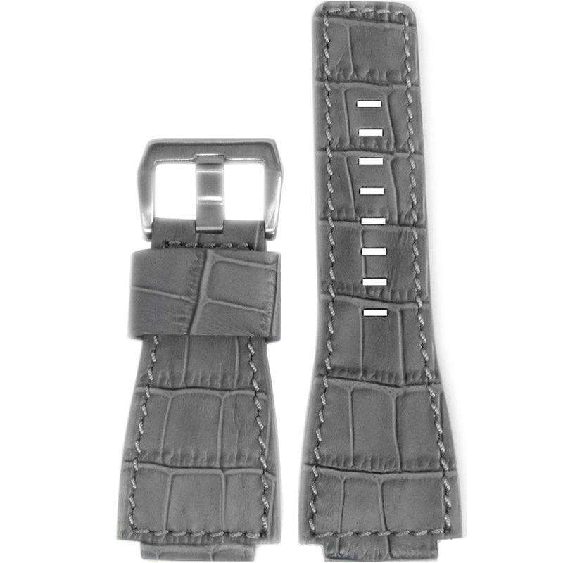 Embossed Leather “Gator” Watch Band | Grey | Match Stitching | For Bell & Ross