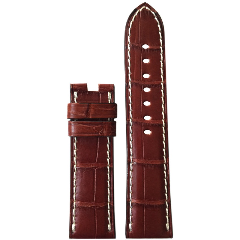 Genuine Alligator Watch Band | Matte | Mahogany | Hand Stitch | For Panerai Deploy