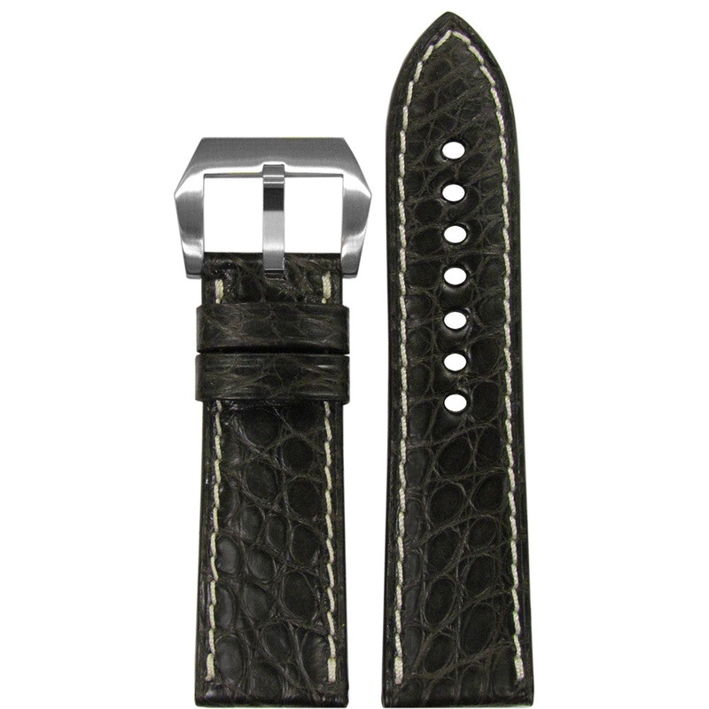 Genuine Alligator Watch Band | Premium Cut | Mocha | White Stitching