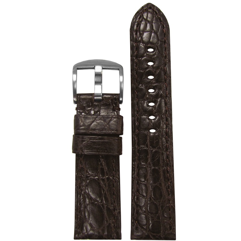 Genuine Crocodile Skin Watch Band | Padded | Matte Finish | Dark Brown | Match Stitch