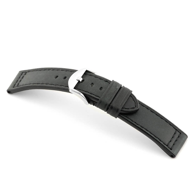 Genuine Vintage Leather Watch Band | Jersey | Flat | Black