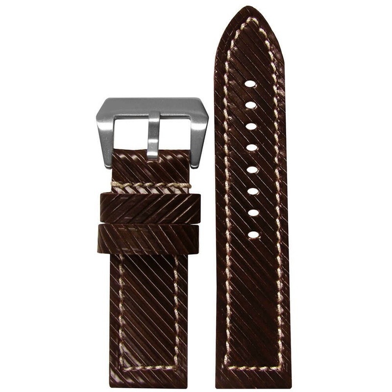 Genuine Vivola Leather Watch Band | Flat | Brown | White Stitch