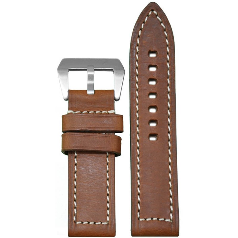 HZ Vintage Leather Watch Band | Flat | Medium Brown | White Stitch