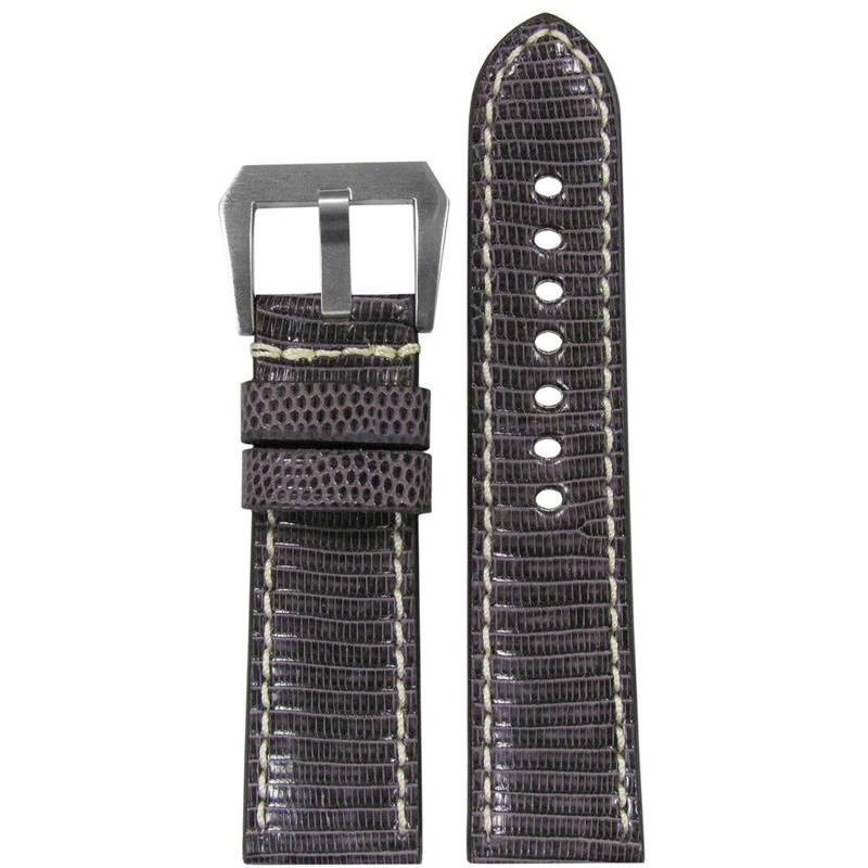 Lizard Watch Band | Premium Cut | Matte Finish | Stone Grey | White Stitch