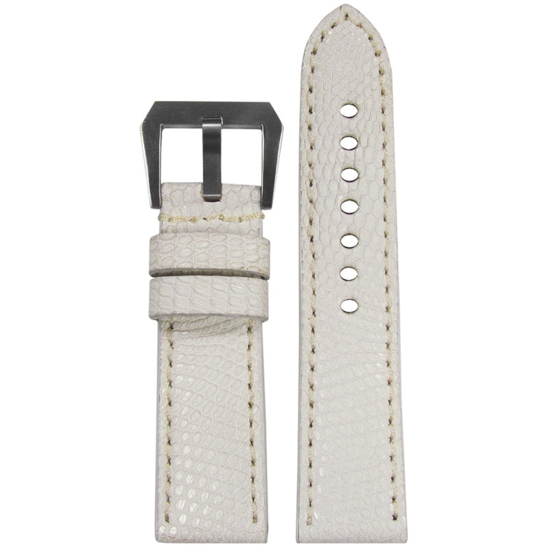 Lizard Watch Band | Premium Cut | Matte Finish | White | Match Stitch