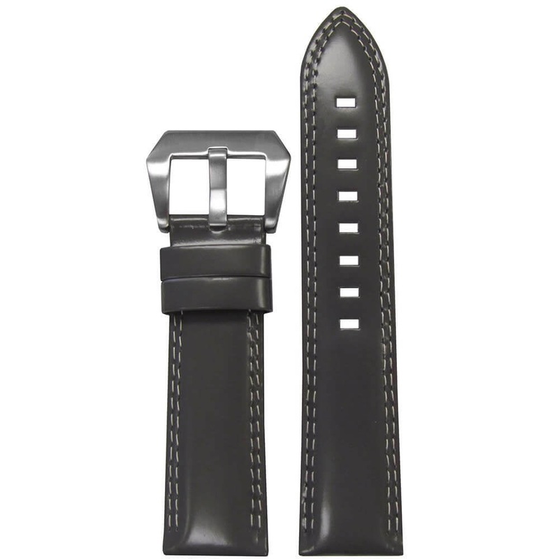 Premium Italian Leather Watch Band | Padded | Grey | Double White Stitch