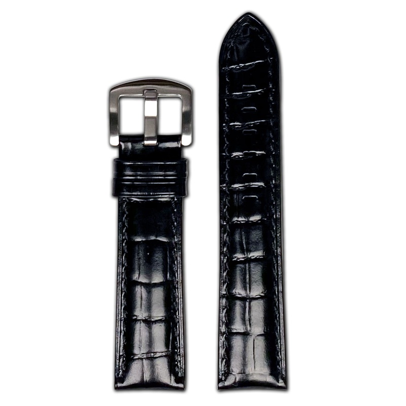 Quick Release | Embossed Gator Print Watch Band | Semi-Gloss | Black | Match Stitch