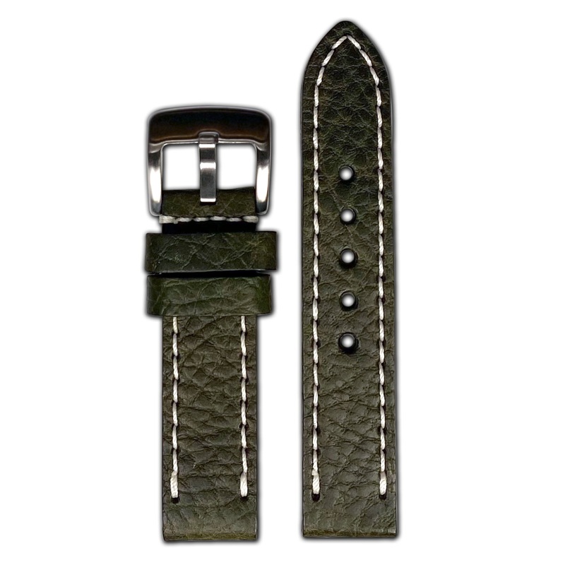 Quick Release | Pebble Grain Leather Watch Band | Avocado | White Stitch