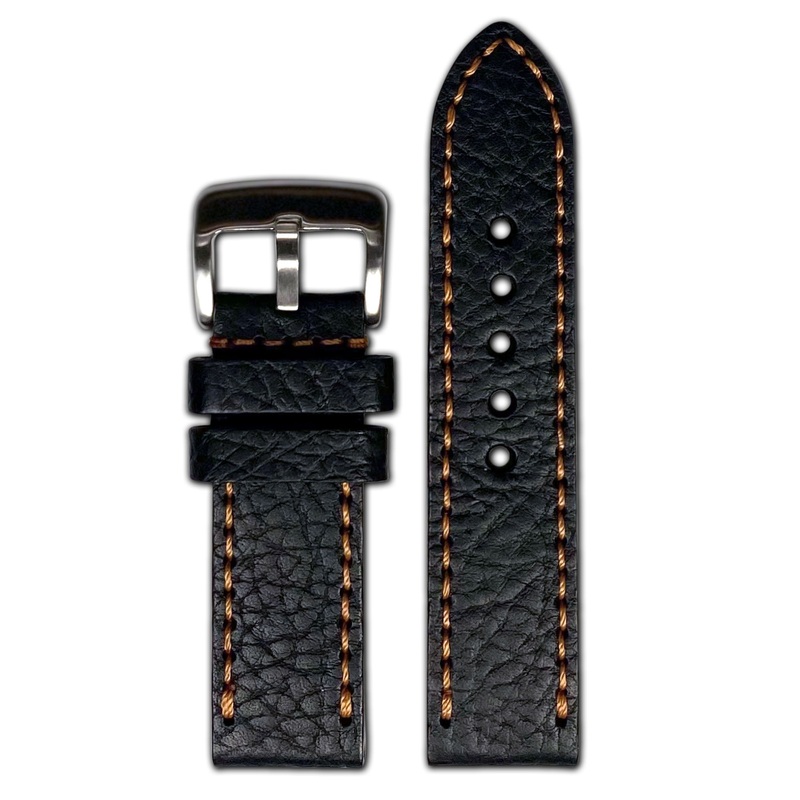 Quick Release | Pebble Grain Leather Watch Band | Black | Copper Stitch