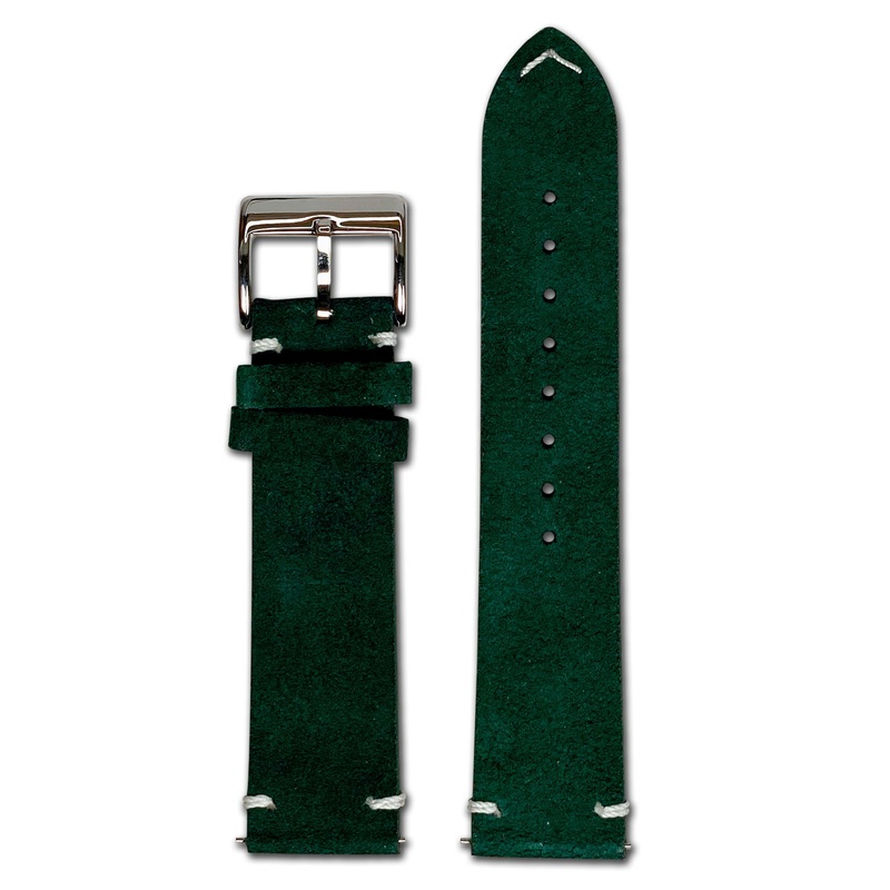 Quick Release Watch Band | Suede Leather | Minimal Stitch | Dark Green