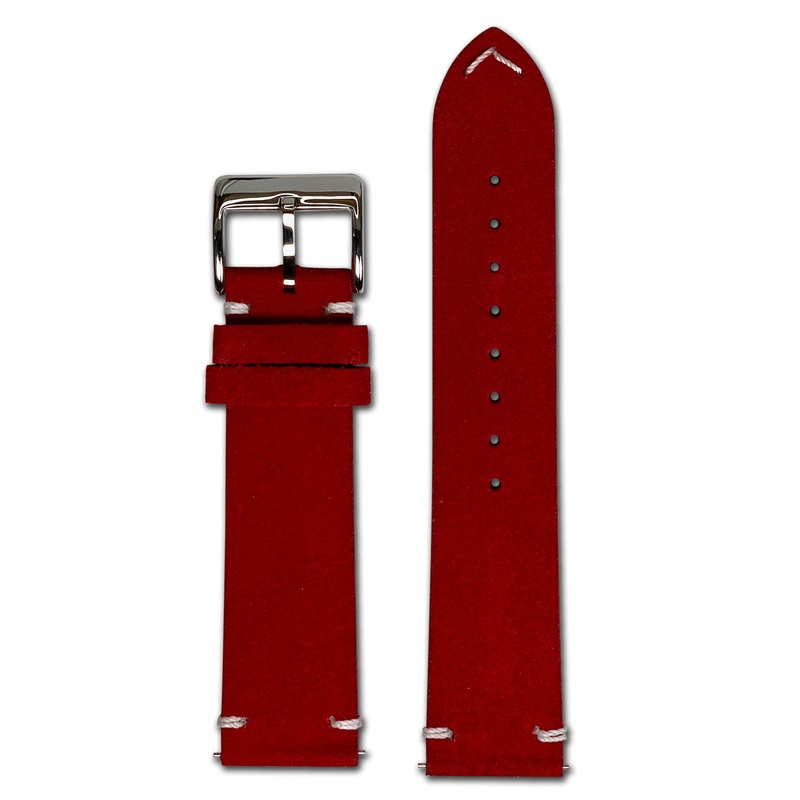 Quick Release Watch Band | Suede Leather | Minimal Stitch | Dark Red