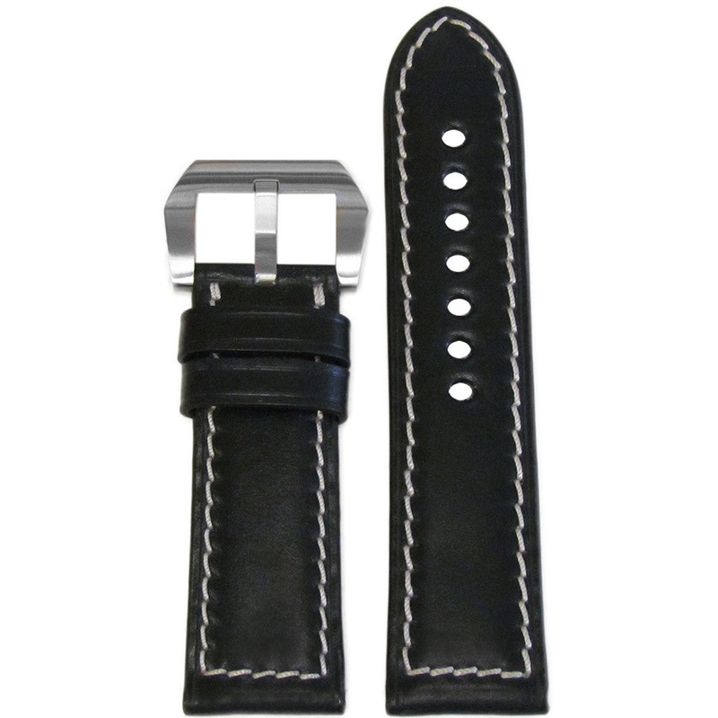 Shell Cordovan Leather Watch Band | Padded | Black | White Stitch
