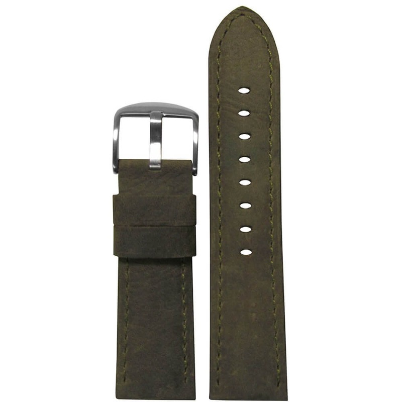 Sueded Calf Leather Watch Band | Padded | Olive | Match Stitch