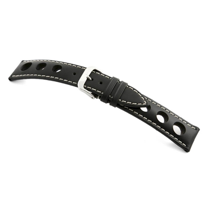 Tanned Leather Watch Band with Racing Holes | Kaluga | Black