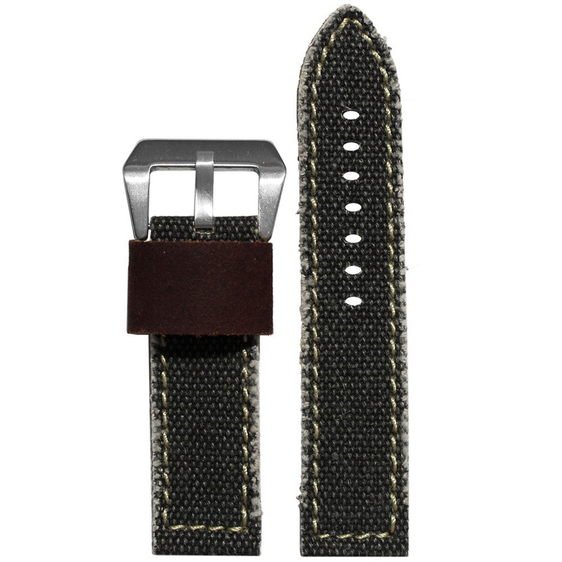 Vintage Canvas Watch Band | Military Style | Charcoal | Contrast Stitch