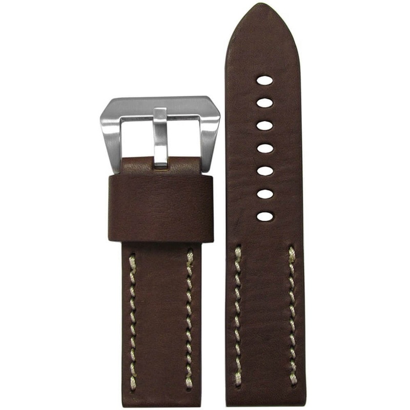 Vintage Leather Watch Band | HZ Half Stitch | Flat | Dark Brown | White Stitch