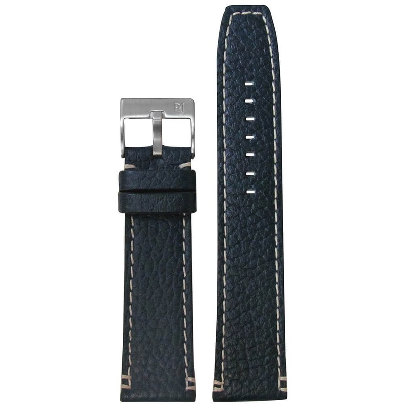 Vintage Vitello Grain Watch Band | Black | White Stitch