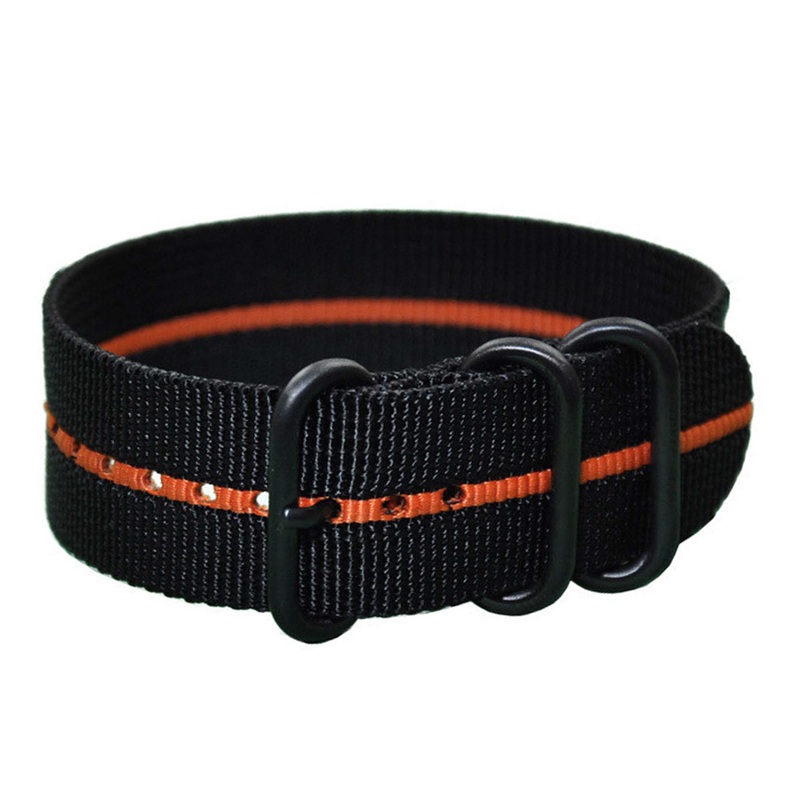 Ballistic Nylon Watch Band | 3 Ring | Black | Orange Stripe | PVD (Black) Hardware