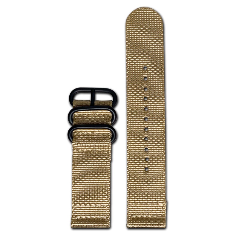 Ballistic Nylon Watch Band | Two-Piece | Tan | PVD (Black) Hardware