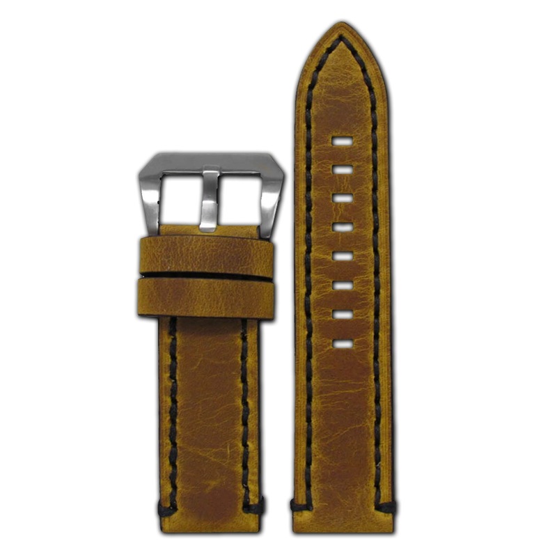 Distressed Vintage Saddle Watch Band | Flat | Black Stitch