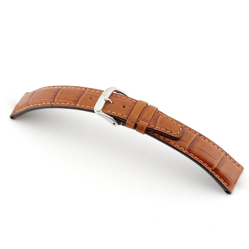 Embossed Alligator Grain on Cow Leather Watch Band | Dallas | Cognac