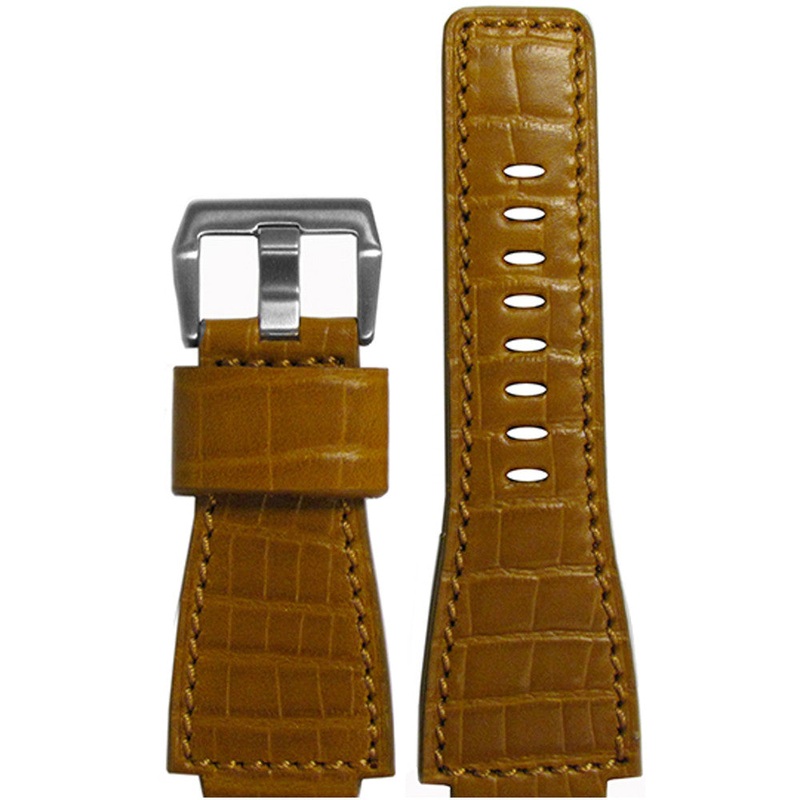 Embossed Leather “Gator” Watch Band | Honey | Match Stitching | For Bell & Ross