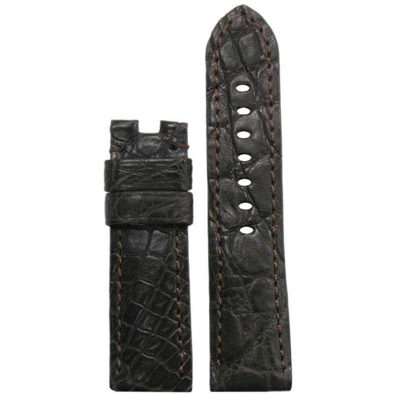 Genuine Crocodile Watch Band | Matte | Dark Brown | Match Stich | for Panerai Deploy