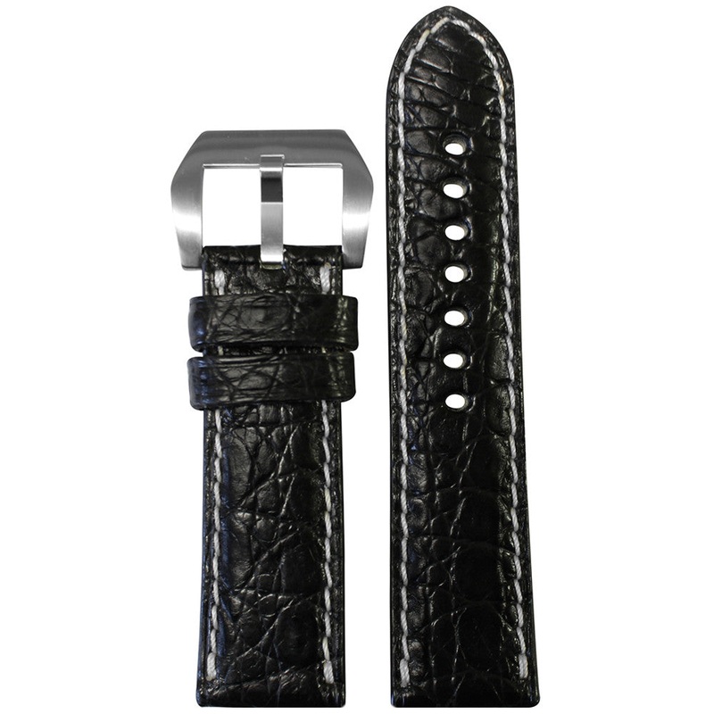 Genuine Crocodile Watch Band | Premium Cut | Matte Finish | Black | White Stitch