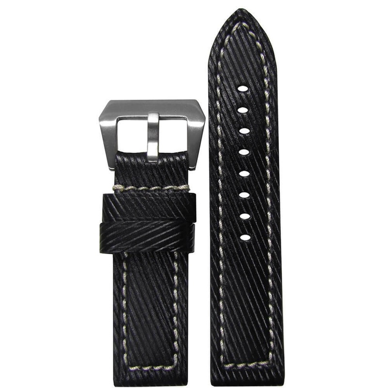 Genuine Vivola Leather Watch Band | Flat | Black | White Stitch