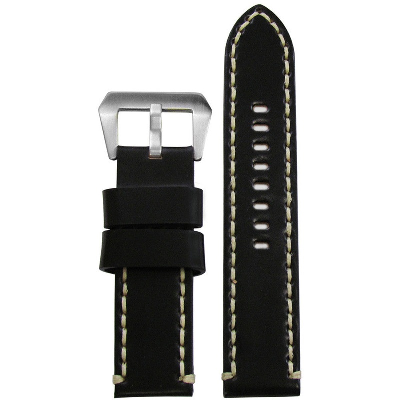 Horween Shell Cordovan Leather Watch Band | Black | Off-White Stitch