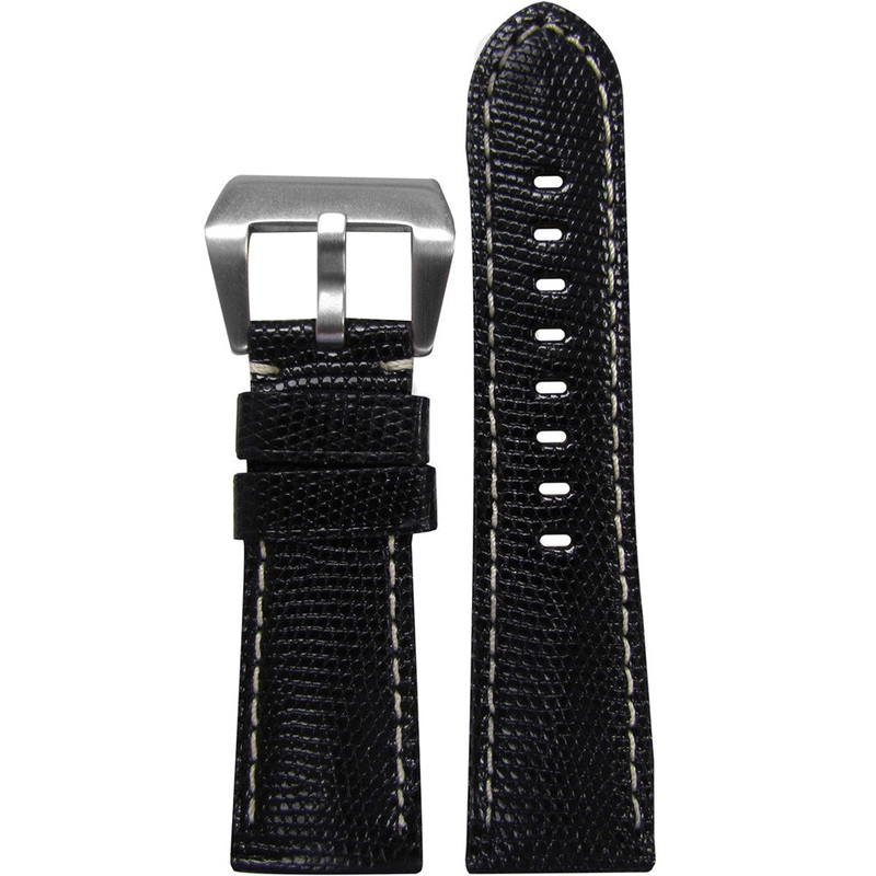 Java Lizard Watch Band | Black | White Stitch | for Panerai Radiomir