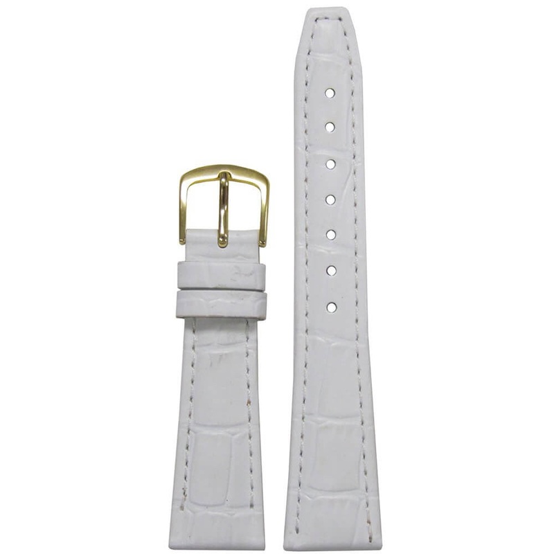 Ladies Embossed Alligator Grain Leather Watch Band | White | Semi-Matte | Hadley Roma LS135