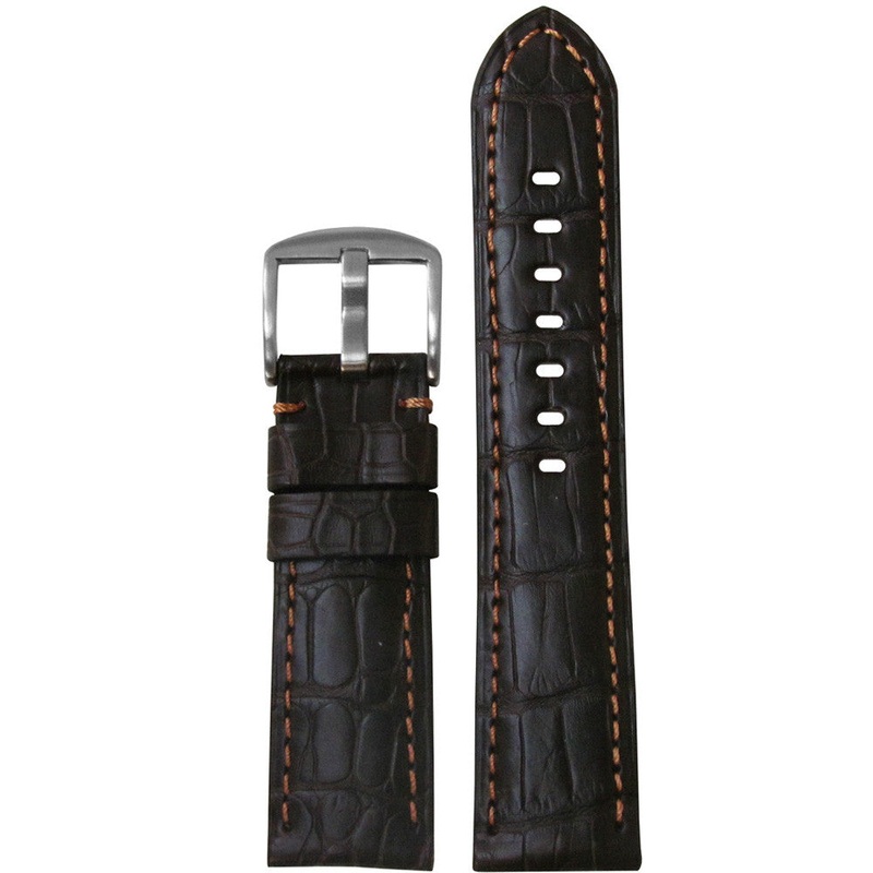 Louisiana Alligator Watch Band | Matte Finish | Padded | Dark Brown | Light Brown Stitch