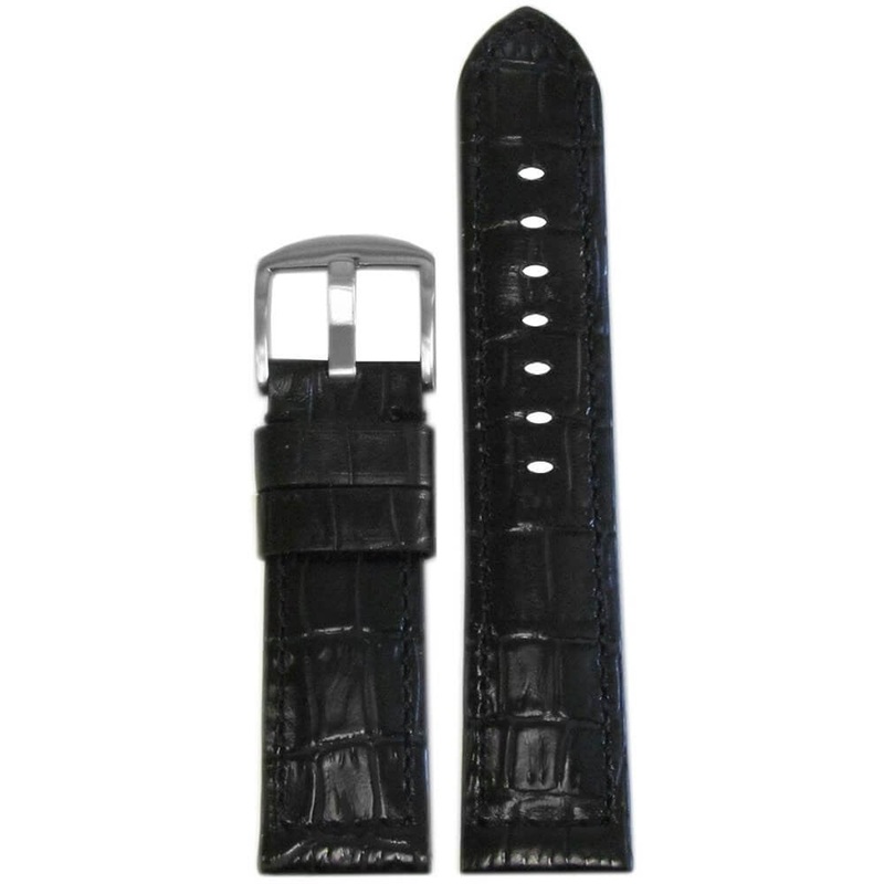 Natural Classic Embossed Leather Gator Watch Band | Padded | Black | Match Stitch
